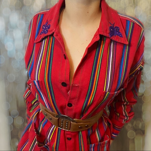 Rainbow Striped Embroidered Button Down - Picture 2 of 4